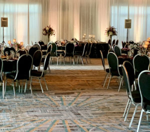 Tables arranged for wedding at Rewind Hotel