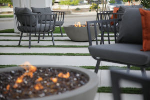Rewind Hotel outdoor seating with fireplaces